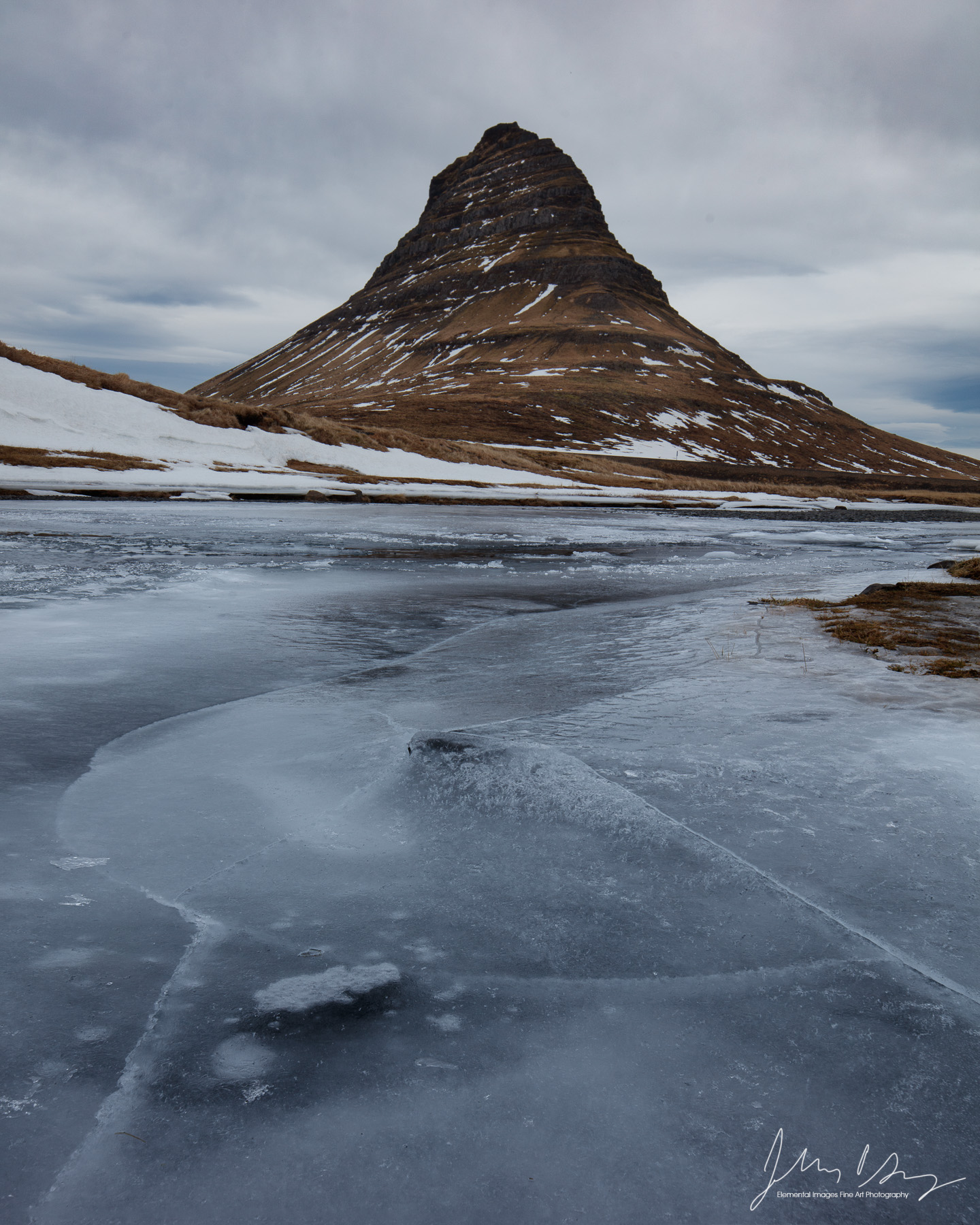Kirkjufell with icy stream | Grundarfjörđur |  | Iceland - © 2024 Elemental Images Fine Art Photography - All Rights Reserved Worldwide