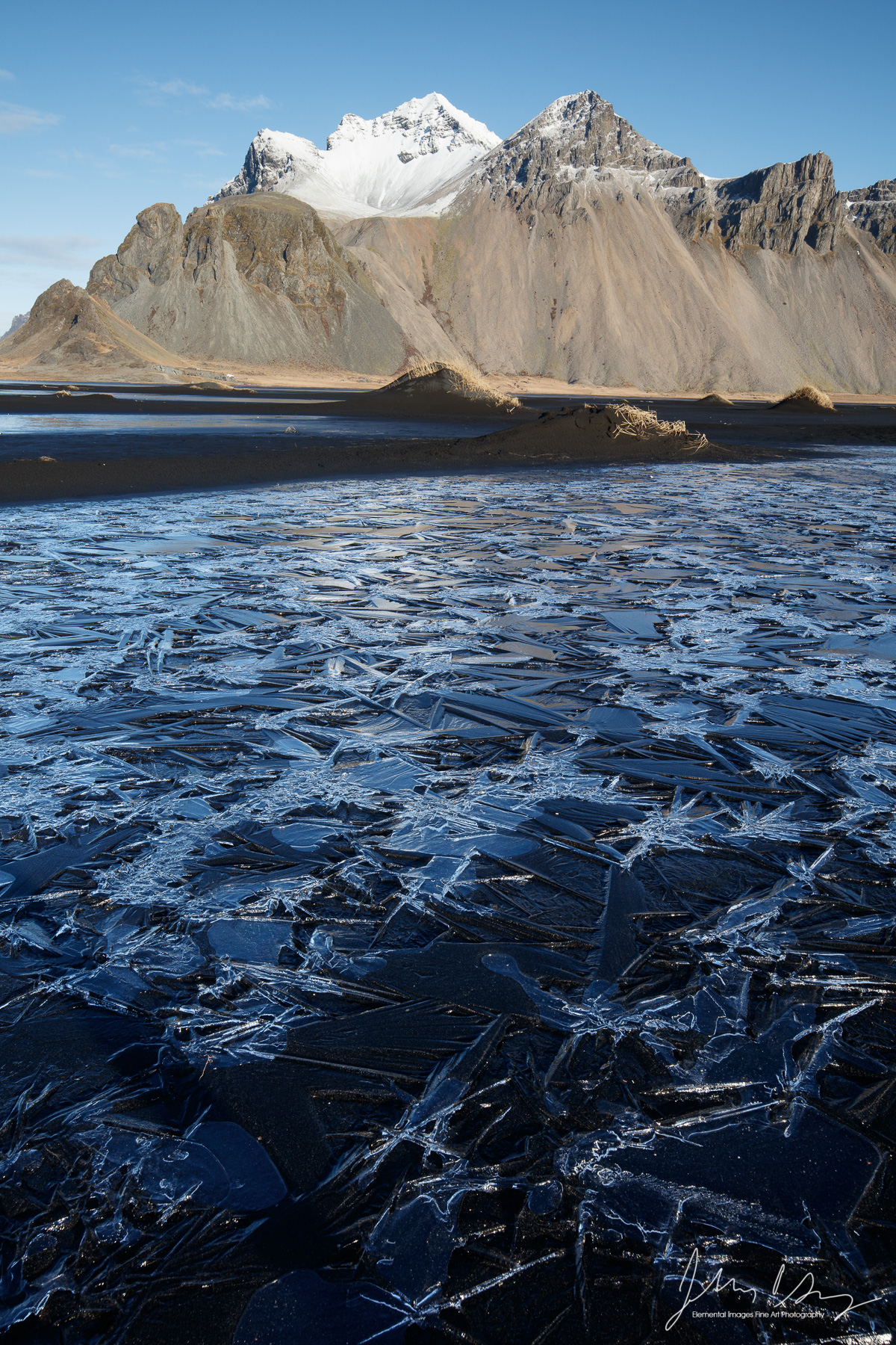 Vesturhorn with frozen pond | Stokknes Peninsula |  | Iceland - © 2024 Elemental Images Fine Art Photography - All Rights Reserved Worldwide