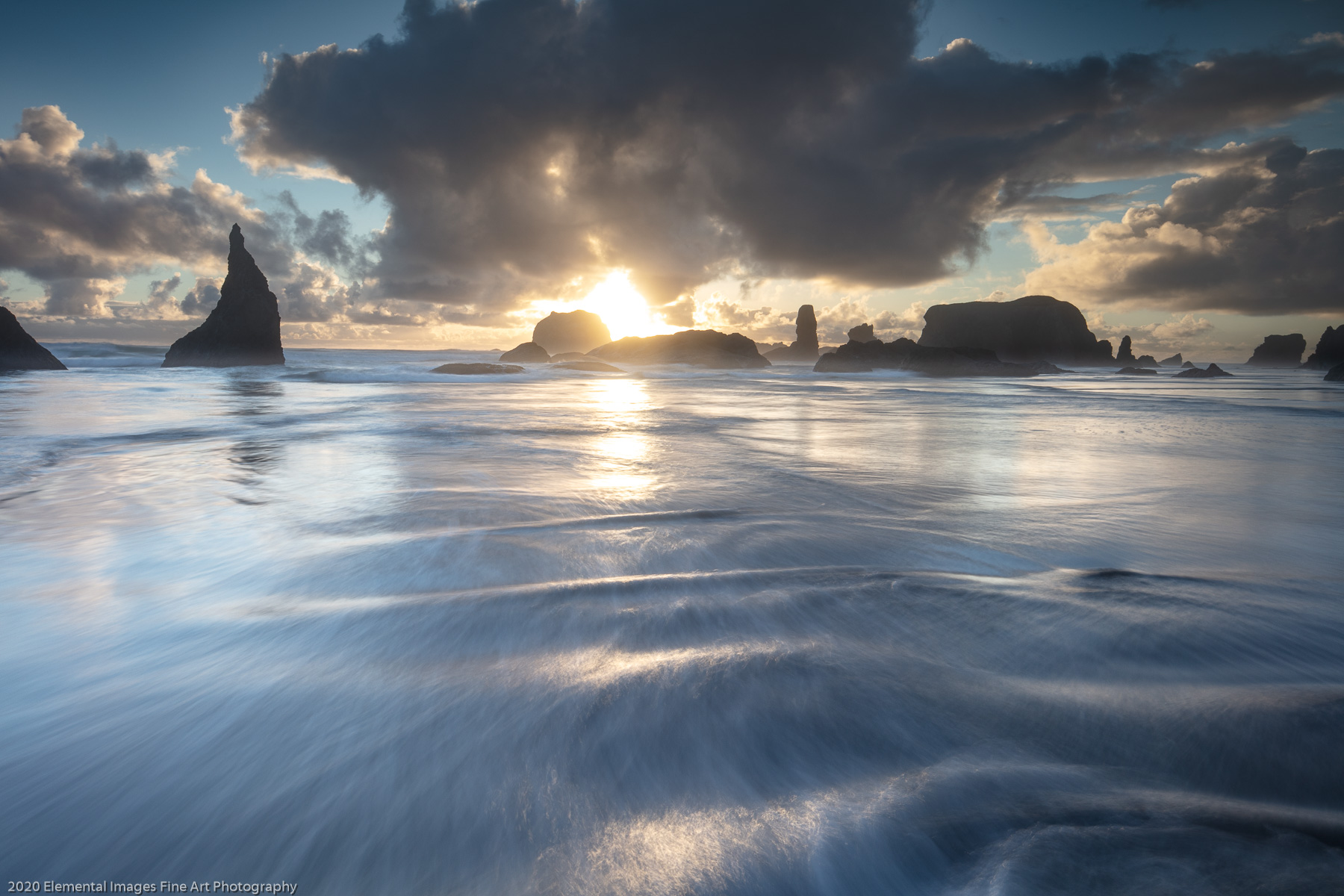 Wave Pattern and Evening Light | Bandon | OR | USA - © 2020 Elemental Images Fine Art Photography - All Rights Reserved Worldwide