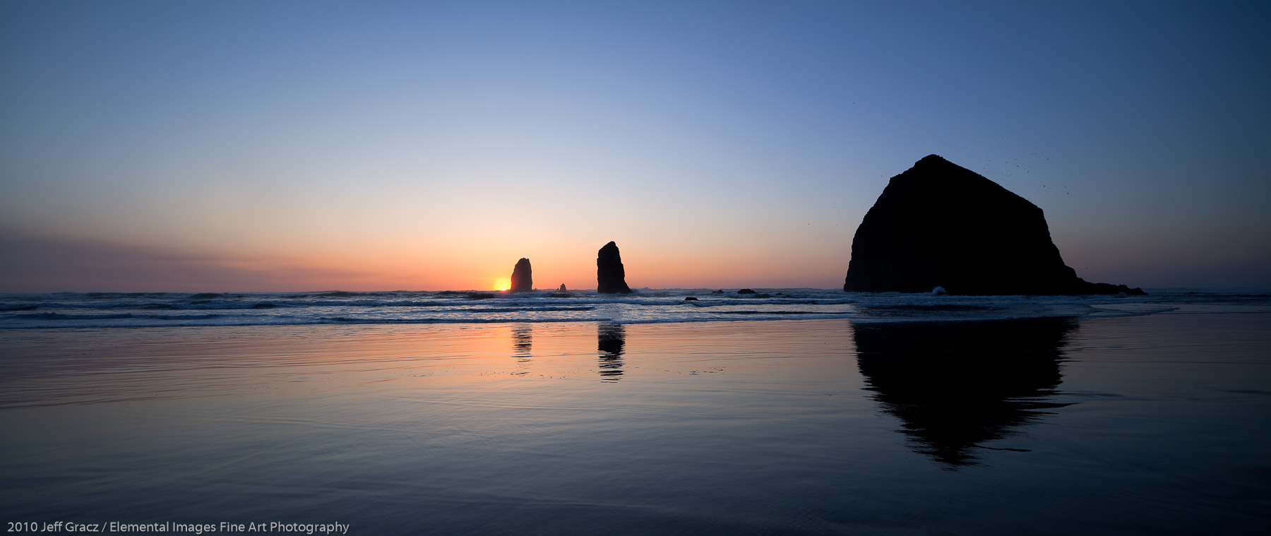 Cannon Beach seastacks at sunset | Cannon Beach | OR |  - © 2010 Jeff Gracz / Elemental Images Fine Art Photography - All Rights Reserved Worldwide